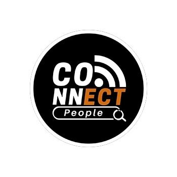 logo da connect people, com fontes brancas e laranjas sobre um fundo preto